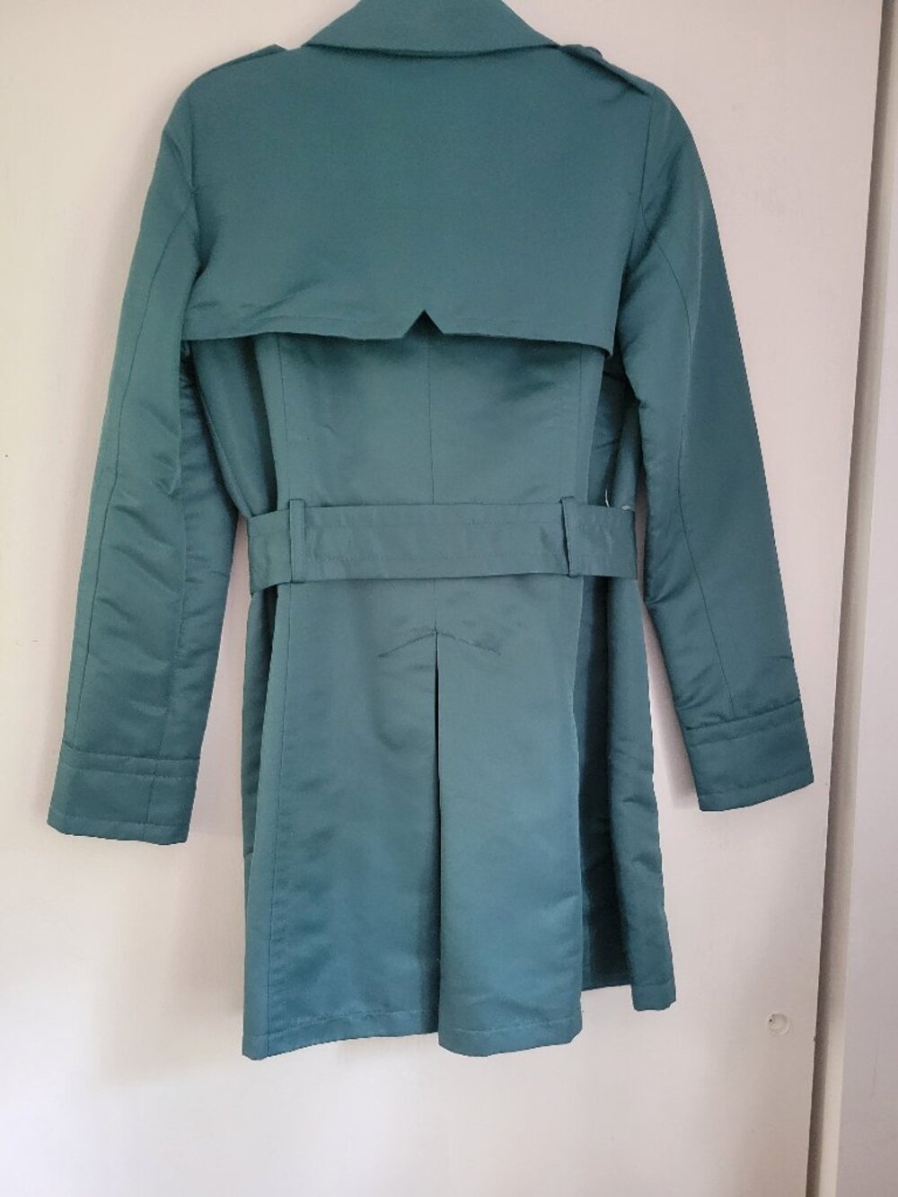 MNG Suit Teal Green Belted Trench Coat Epaulette Detail Sz XS - Picture 5 of 8